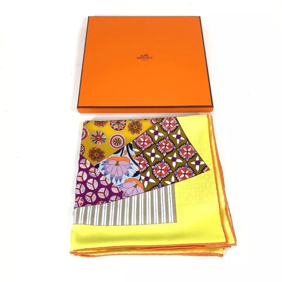 Auth HERMES Carre 90 LArt du Sarasa Art Japanese pattern Scarf - Picture 1 of 12